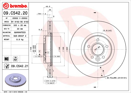 N FREN AYNASI VOLVO S40 2004-2012 C70 II 2006-2013 V40 2012 V50 2004-2012 320 X5-DL