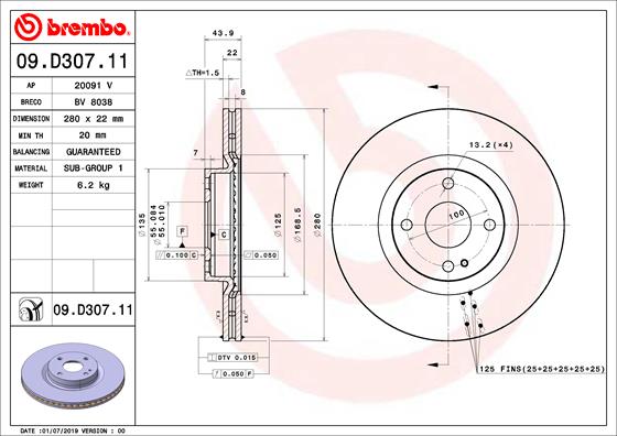 ÖN FREN DİSKİ FIAT 124 SPİDER 16 MAZDA MX-5 16 280X22X 4DELİK