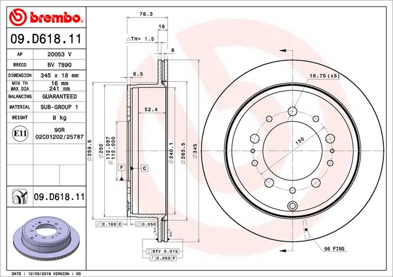 FREN DISKI ARKA HAVALI- 345-5 -UV COATED TOYOTA LANDCRUSIER 08 12 4.5 D4D-4.7