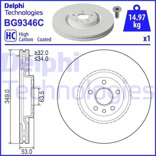 FREN DİSKİ TEKLİ PAKET - BOYALI. DELİKLİ ÖN LAND ROVER DİSCOVERY SPORT 09/2014