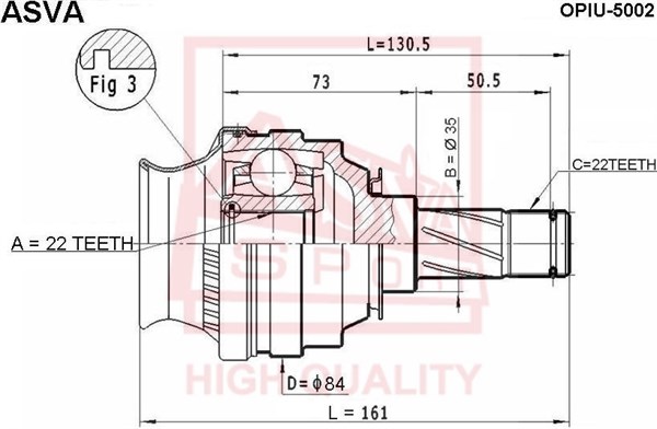 AKS KAFASI İÇ AKS0130 VECTRA A 1.4 22X22X35 UZUNLUK 130,6MM 88-95