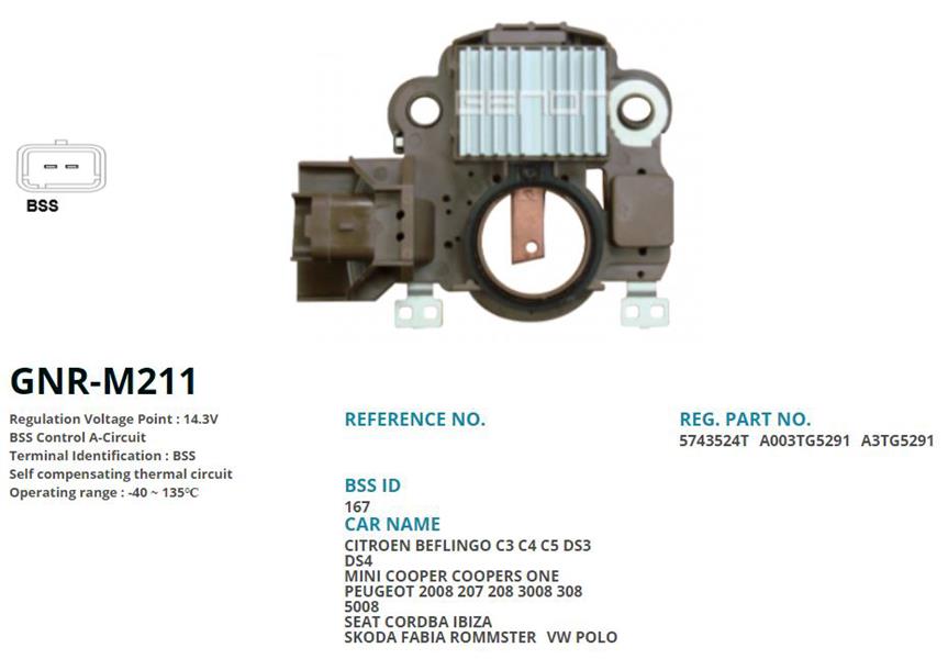 12V CITROEN BERLINGO-C3-C4-C5-DS3-DS4-MINI COOPER ONE-PEUGEOT 2008-207-208-3008-308-5008 A3TG5291