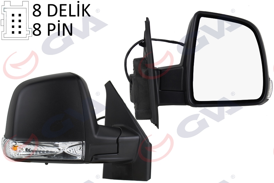 DIŞ DİKİZ AYNASI SAĞ DOBLO 11 ELEKTRİKLİ SİNYALLİ SİYAH KAPAKLI TEK CAM KONVEKS 8 FİŞ VM-668EHR