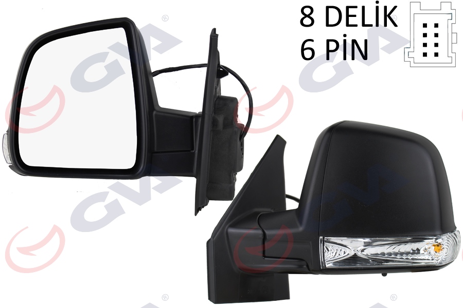 DIŞ DİKİZ AYNASI SOL DOBLO 11 ELEKTRİKLİ SİNYALLİ SİYAH KAPAKLI TEK CAM KONVEKS 6 FİŞ VM-668EHL