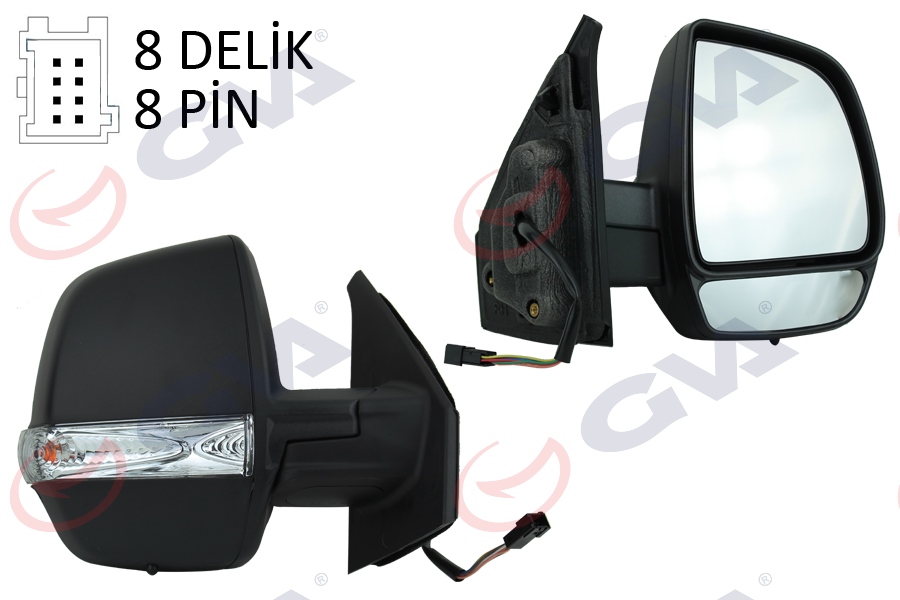 DIŞ DİKİZ AYNASI SAĞ DOBLO 11 ELEKTRİKLİ ORTADAN SİNYALLİ SİYAH KAPAKLI ÇİFT CAM KONVEKS 8 FİŞ VM-669EHR