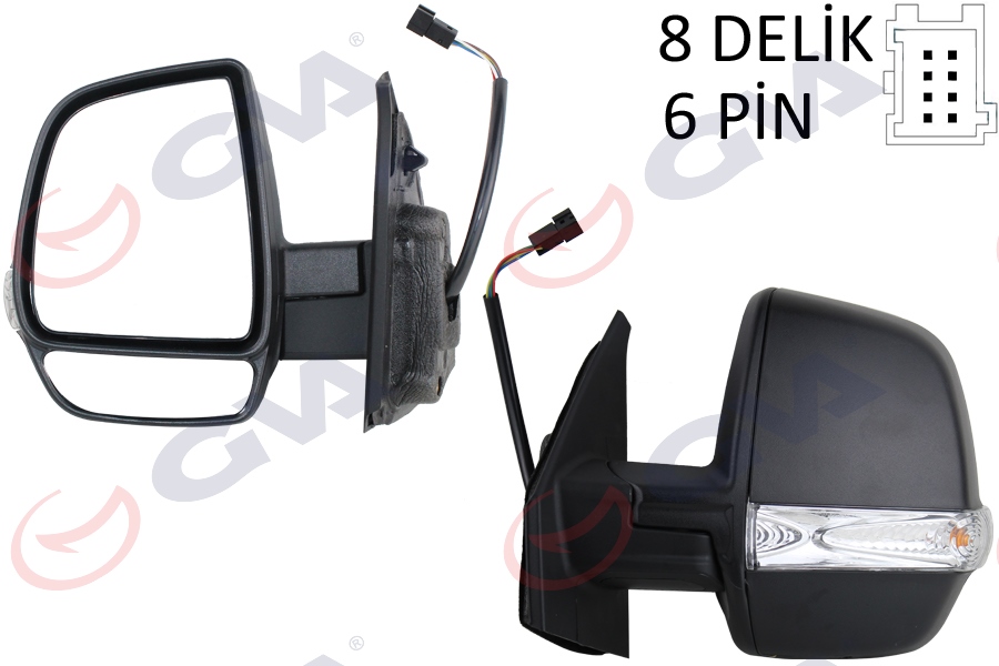 DIŞ DİKİZ AYNASI SOL DOBLO 11 ELEKTRİKLİ ORTADAN SİNYALLİ SİYAH KAPAKLI ÇİFT CAM KONVEKS 6 FİŞ VM-669EHL