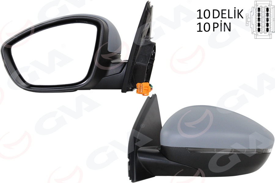 DIŞ DİKİZ AYNA SOL ELEKTRİKLİ ISITMALI ASTARLI KONVEKS 10 PIN ALT AYDINLATMALI PSA 308 13-17 10H10P VM-6209NEBPL