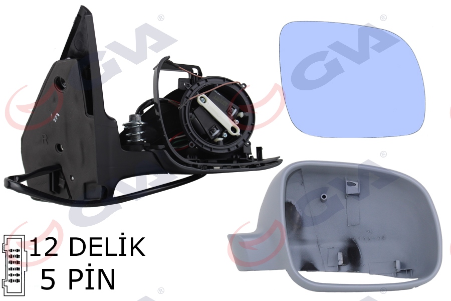 DIŞ DİKİZ AYNASI SAĞ GOLF-BORA 98 ELEKTRİKLİ ASTARLI KONVEKS 5 FİŞ VM-188R