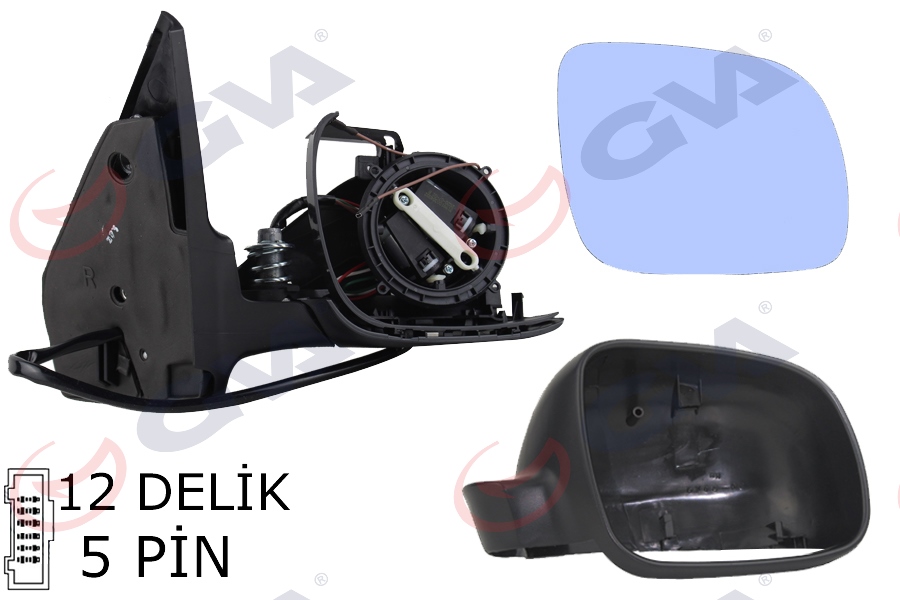 DIŞ DİKİZ AYNASI SAĞ GOLF-BORA 98 ELEKTRİKLİ ISITMALI SİYAH ASTARLI MAVİ CAM KÜÇÜK TİP 5 FİŞ VM-188R