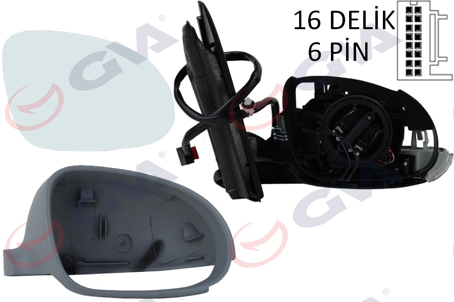 DIŞ DİKİZ AYNASI SAĞ GOLF 03 ELEKTRİKLİ ISITMALI SİNYALLİ ASTARLI KONVEKS 6 FİŞ VM-197EHPR