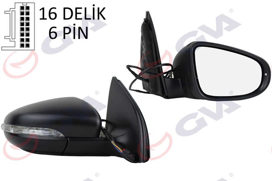 DIŞ DİKİZ AYNASI SAĞ GOLF 09 ELEKTRİKLİ ISITMALI SİNYALLİ KONVEKS 6 FİŞ VM- 6197EHPR