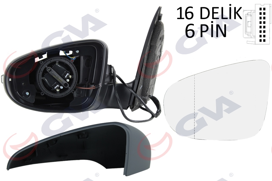 DIŞ DİKİZ AYNASI SOL GOLF 09 ELEKTRİKLİ ISITMALI ASTARLI SİNYALLİ ASFERİK 6 FİŞ VM-6197EHPAL