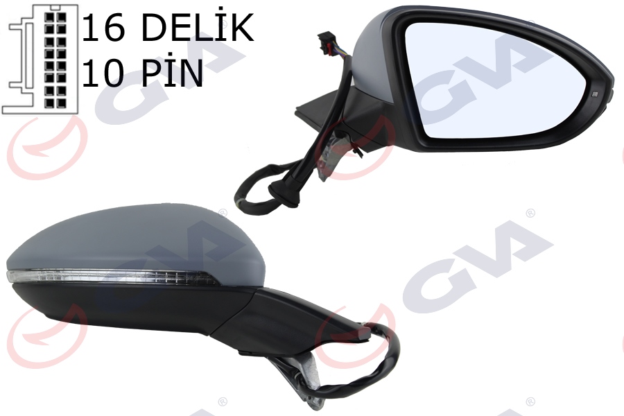 DIŞ DİKİZ AYNASI SAĞ GOLF 13 ELEKTRİKLİ ISITMALI HAFIZALI SİNYALLİ ASTARLI KONVEKS 10 FİŞ VM-6187EHPCR