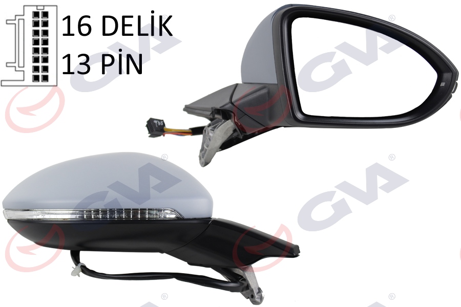 DIŞ DİKİZ AYNASI SAĞ GOLF 13 ELEKTRİKLİ ISITMALI KATLANIR HAFIZALI SİNYALLİ ASTARLI KONVEKS 12 FİŞ VM-6187EBPCR