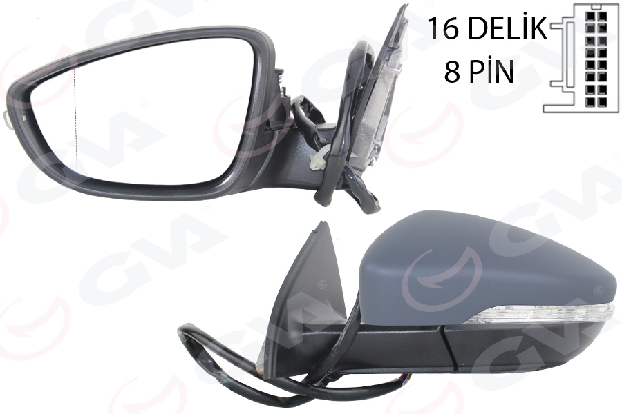 DIŞ DİKİZ AYNASI SOL PASSAT 11 ELEKTRİKLİ ISITMALI KATLANIR SİNYALLİ ASTARLI ASFERİK 8 FİŞ VM-6194EBAL