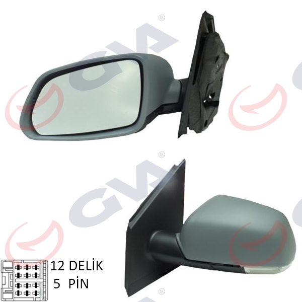 DIŞ DİKİZ AYNASI SOL POLO 05 ELEKTRİKLİ ISITMALI SİNYALLİ ASTARLI ASFERİK 5 FİŞ VM-377EHPAL