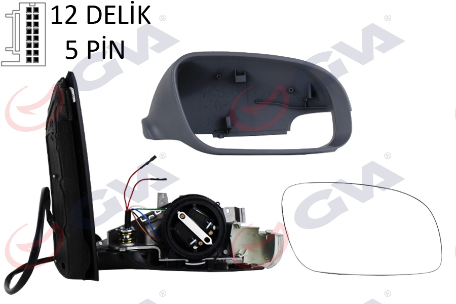 DIŞ DİKİZ AYNASI SAĞ TOURAN 03 ELEKTRİKLİ ISITMALI SİNYALLİ ASTARLI KONVEKS 6 FİŞ VM-374EHPR