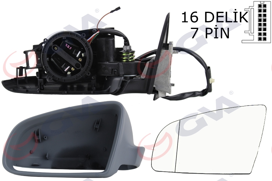 DIŞ DİKİZ AYNASI SOL A3 03 ELEKTRİKLİ ISITMALI 3 KAPILI KATLANIR ASTARLI ASFERİK 7 FİŞ VM-011EBAL