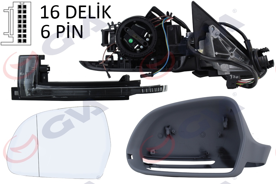 DIŞ DİKİZ AYNASI SOL A3 08 ELEKTRİKLİ ISITMALI 3 KAPILI ASTARLI ASFERİK 8 FİŞ VM-019EHPAL