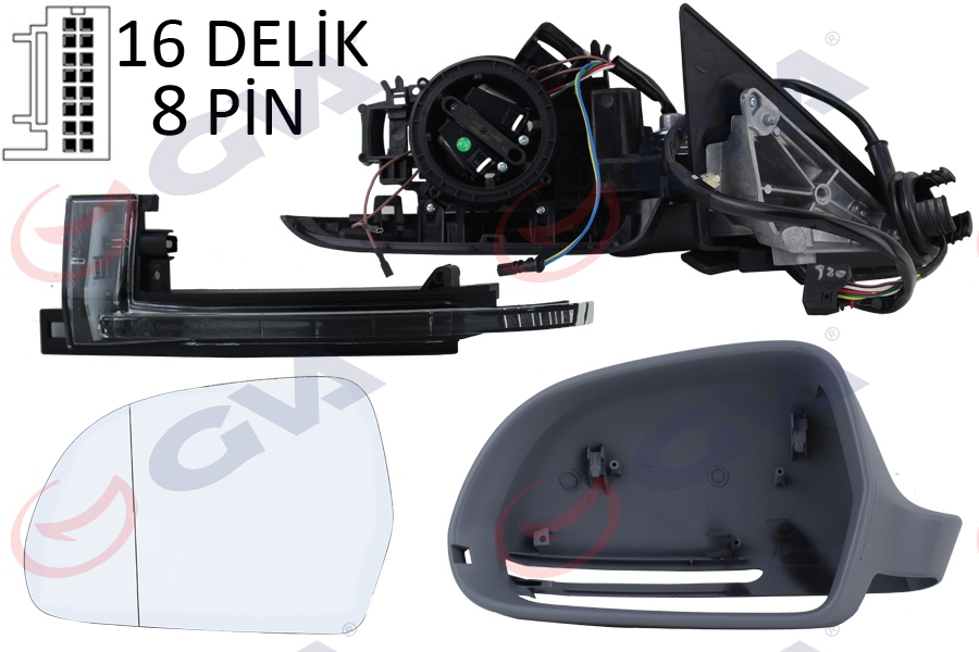 DIŞ DİKİZ AYNASI SOL A3 08 ELEKTRİKLİ ISITMALI KATLANIR 3 KAPILI ASTARLI ASFERİK 10 FİŞ VM-019EBAL