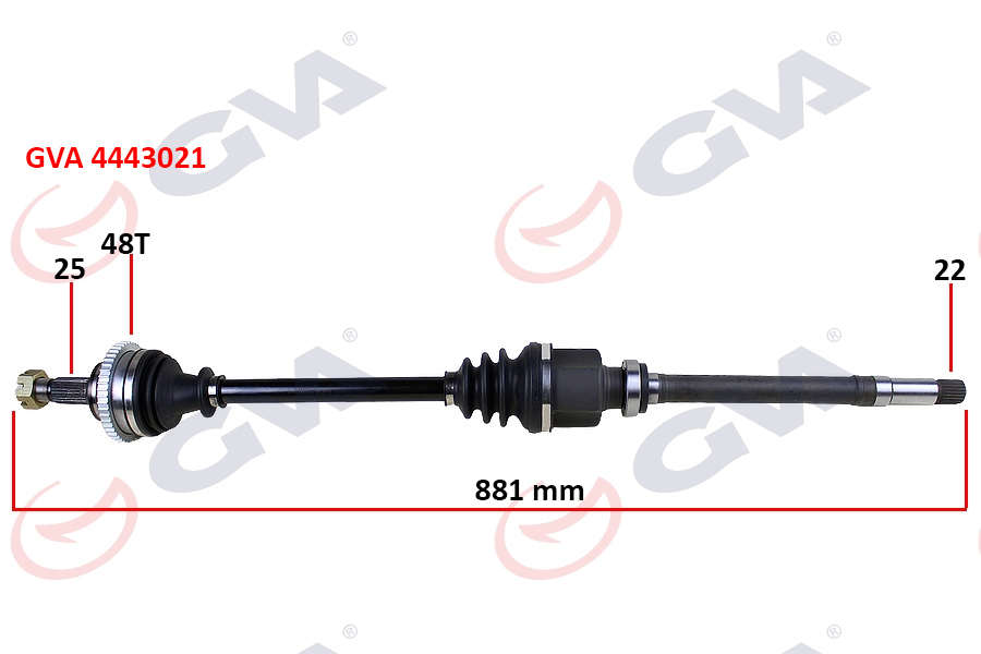 KOMPLE AKS SAĞ P206 1.6 16V-P206 CC 00 ABS Lİ 48DİŞ 881MM