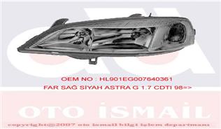 X FAR SİNYAL SAĞ ASTRA G 02/98-04/05 ELEKTRİKLİ H7 HB3 SİYAH