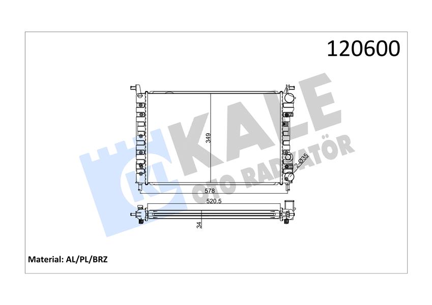 RADYATÖR PALIO-ALBEA 1.2-1.4-1.6 16V AC KLİMASIZ MEK 521X349X34 1 SIRA ALB SİSTEM