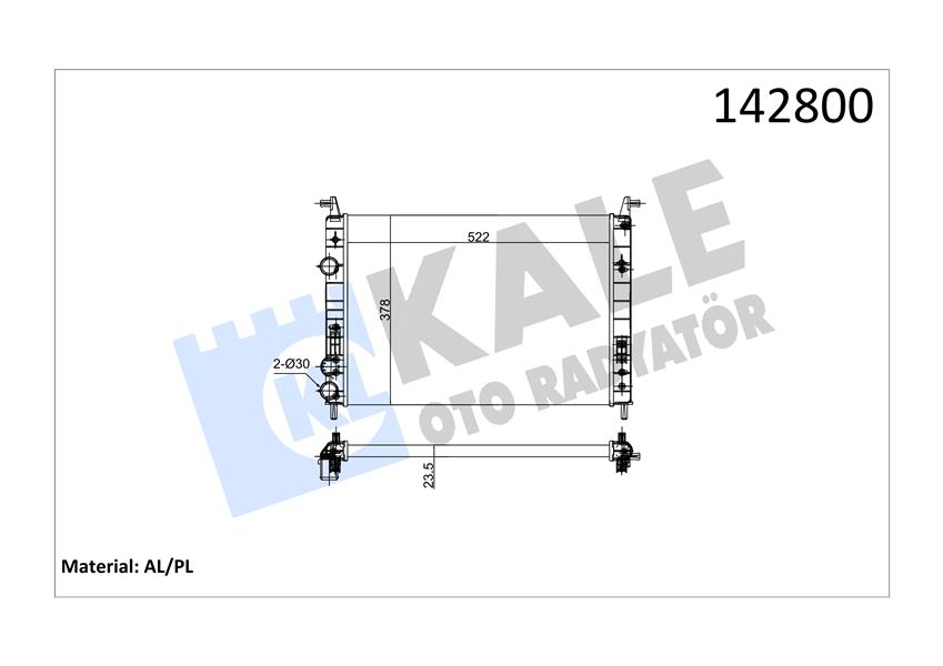 RADYATÖR PALIO 1.2-ALBEA 1.6 AC KLİMASIZ MEK 530X379X22 2 SIRA AL PL SİSTEM