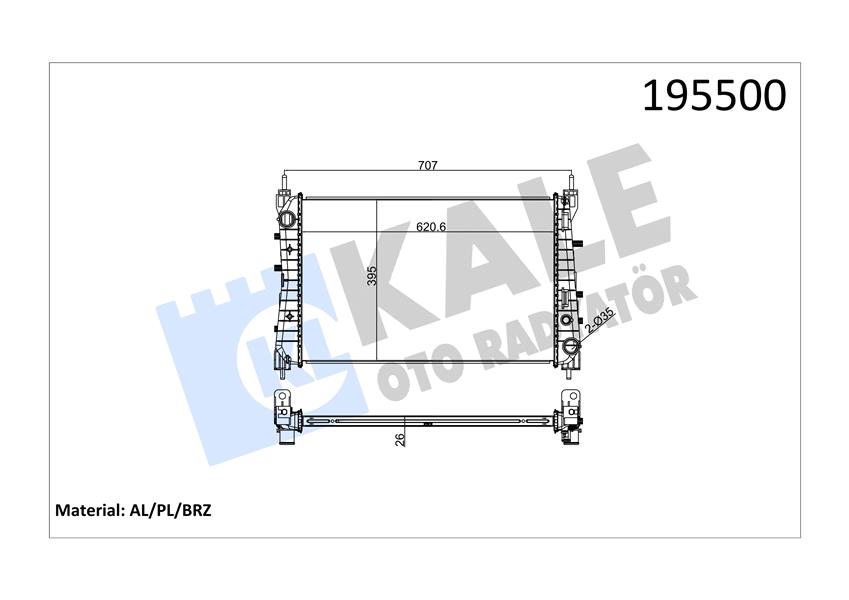 RADYATÖR LINEA 1.3 JTD AC KLİMASIZ MEK 621X395X26 1 SIRA ALB SİSTEM