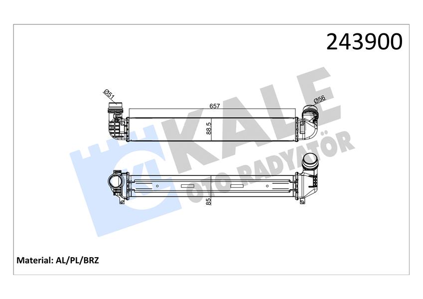 TURBO RADYATÖRÜ INTERCOOLER FLUENCE 10 1.5DCI 657X89X85 2 SIRA ALB SİSTEM