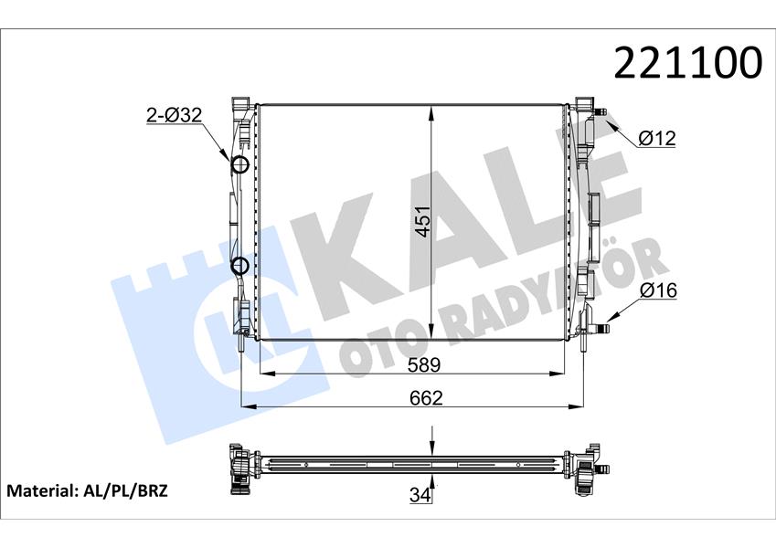 MOTOR SU RADYATÖRÜ RENAULT MEGANE II 02 SCENIC 03 1.5-1.9DCİ/1.4-1.6-2.0 16V AC KLİMASIZ MEK 590X455X34 1 SIRA ALB