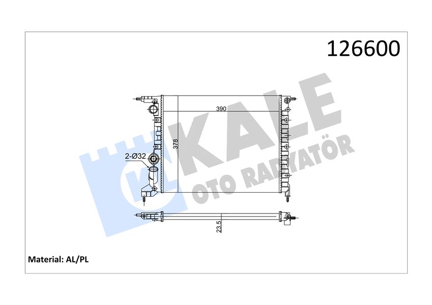 RADYATÖR CLIO 91-98 R19 94-95 1.2-1.4 E7F.7.06 MEK AC 390X377.5X23. 2 SIRA AL PL SİSTEM