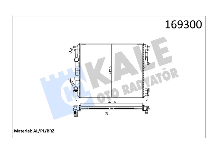 RADYATÖR CLIO II-KNG -LOGAN-SOLENZA-1.5DCİ-1.4-1.6 16V-1.9DTI AC MEK 480X414.5X34 1 SIRA ALB