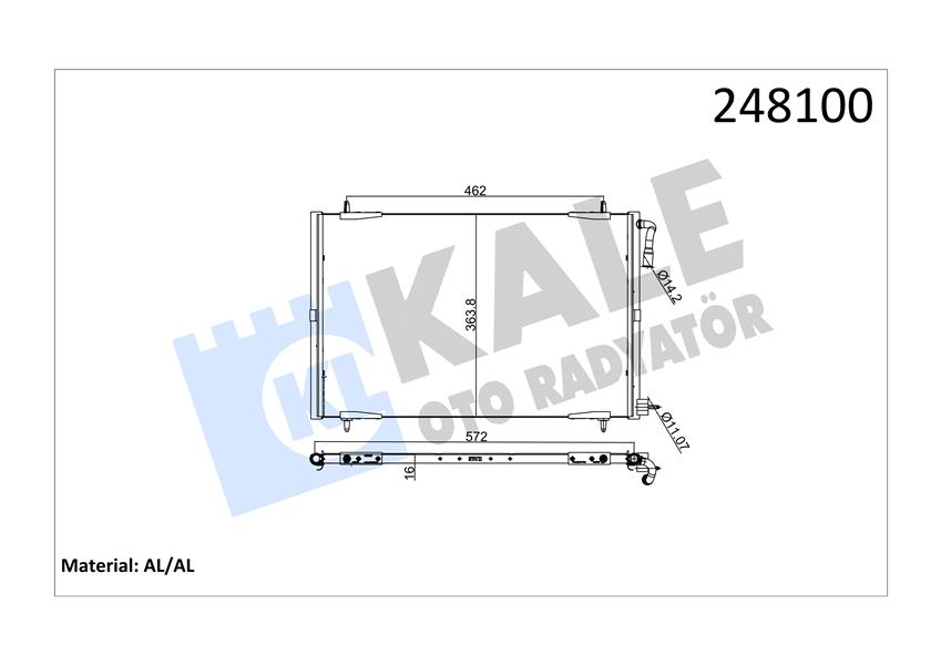 KLİMA RADYATÖRÜ KONDANSER PEUGEOT P206 98 09 1.1-1.4-1.6-2.0-1.4HDI-1.6HDI 556X364X16 AL