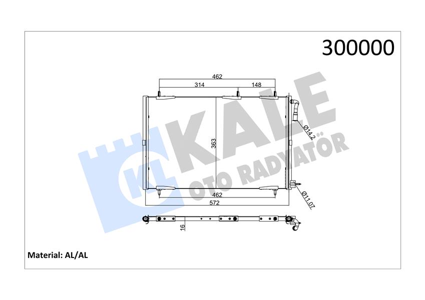 KLİMA RADYATÖRÜ KONDANSER PEUGEOT P206 98 09 1.1-1.4-1.6-2.0-1.4HDI-1.6HDI MT KURUTUCUSUZ 552X363X16