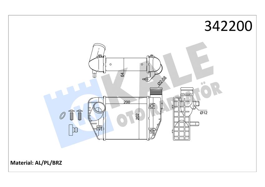 TURBO RADYATÖRÜ INTERCOOLER A6 4F5. C6 AL/PL/BRZ 200X202X62