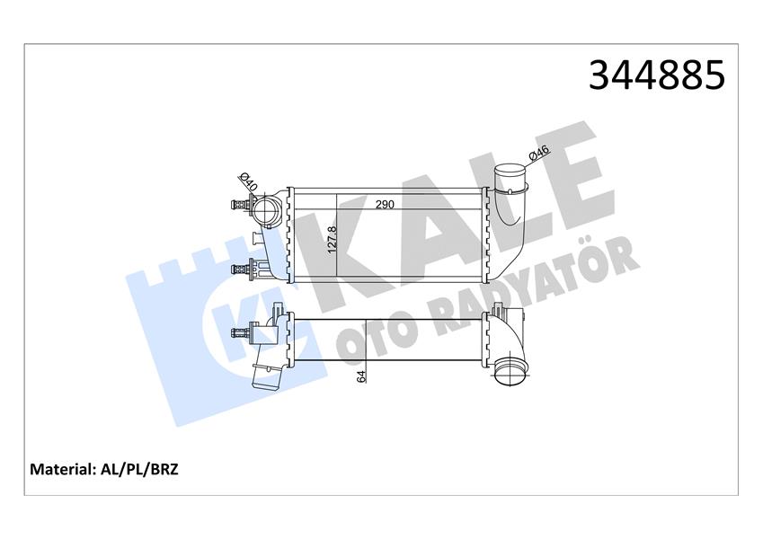 TURBO RADYATÖRÜ INTERCOOLER FIAT 500 1.3 DMTJ 08 FORD KA 1.3 TDCİ 08 AL/PL/BRZ
