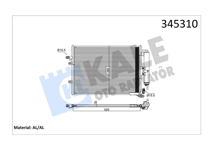 KLİMA KONDENSERİ KURUTUCU İLE CLIO III-MODUS / GRAND MODUS 05 1.5 DCİ 545X358X16 MEK AL/AL