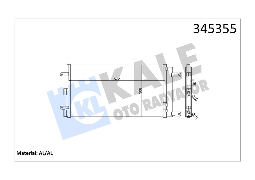 KLİMA KONDENSERİ DOBLO 01 1.4-1.6 16V 595X303X16 AL/AL