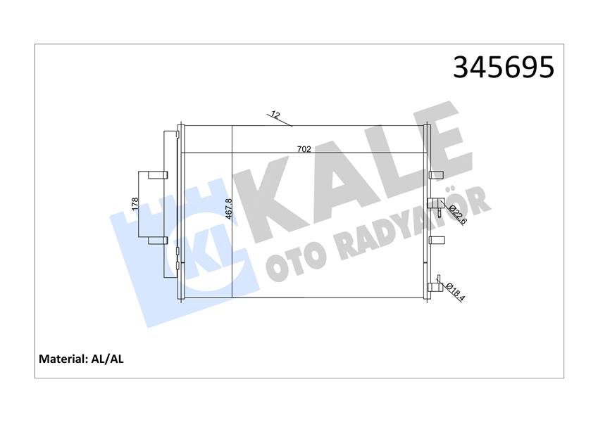 KLİMA RADYATORU KONDENSERİ TRANSİT CUSTOM V362 12 TRANSIT V363 14 2.2 TDCİ 717X467 AL AL