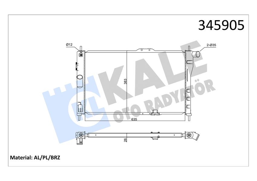 RADYATÖR DAEWOO ESPERO 1.5-1.8-2.0 95-99 635X382X34 AC /- MEK AL/PL/BRZ