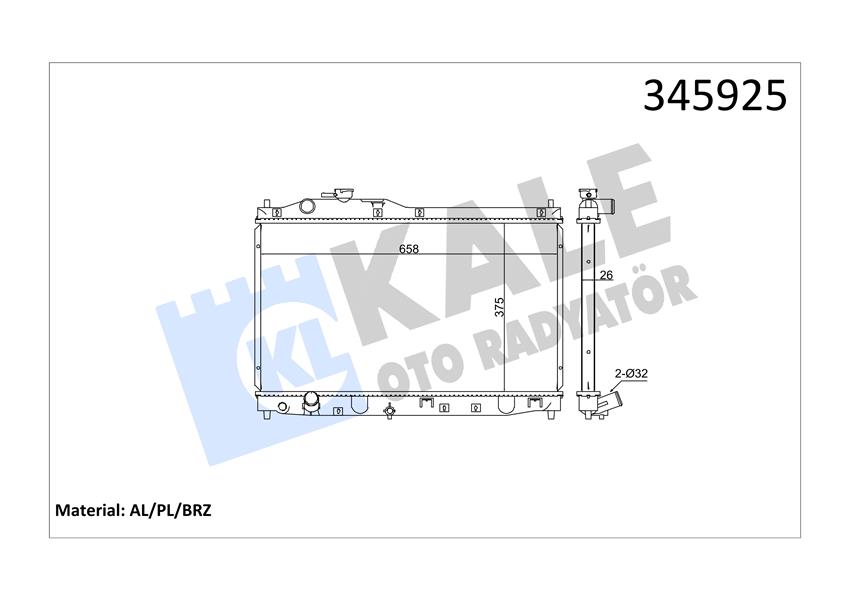RADYATÖR HONDA S2000 2.0 99 375X658X16 AC /- MEK AL/PL/BRZ