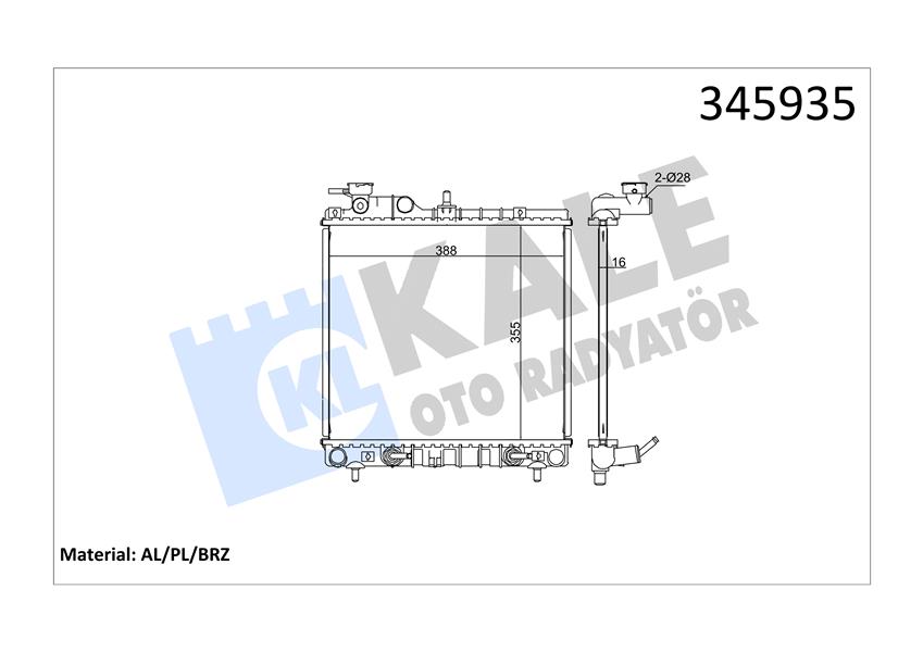 RADYATÖR HYUNDAI ATOS 1.0İ 12V 97-04 OTOM 355X388X16 AL/PL/BRZ