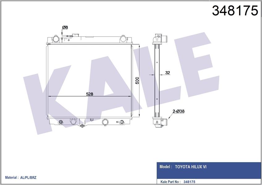 RADYATÖR AL/PL/BRZ HILUX VI 2.5 TD 01 AT 500X528X32