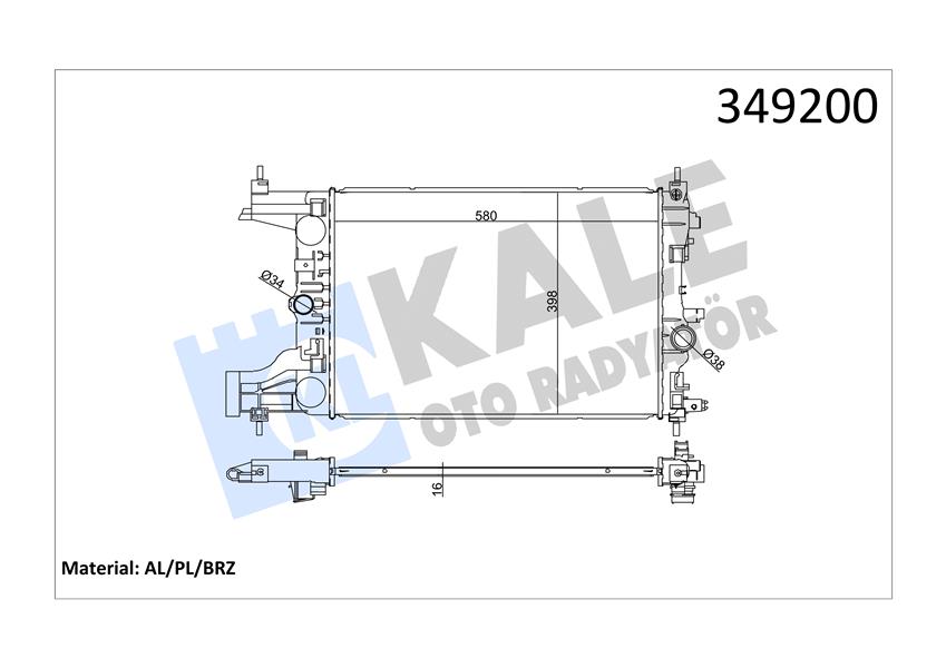 RADYATÖR OTOMATİK ASTRA J-ZAFIRA TOURER C-CRUZE 1.4-1.6 AL/PL/BRZ 580X398X16