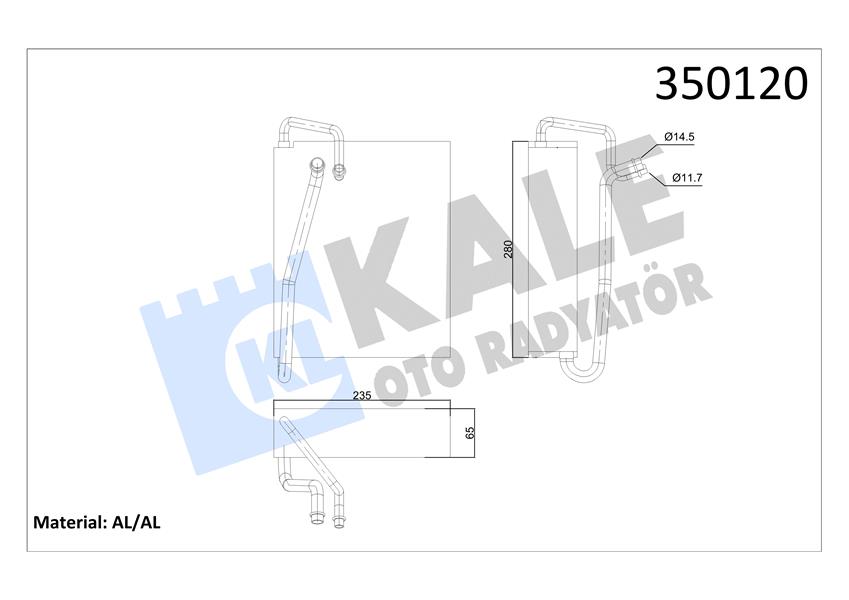 KALORİFER RADYATÖRÜ KLİMA EVAPARATOR ASTRA G-ZAFIRA A 98 280X235X65 AL