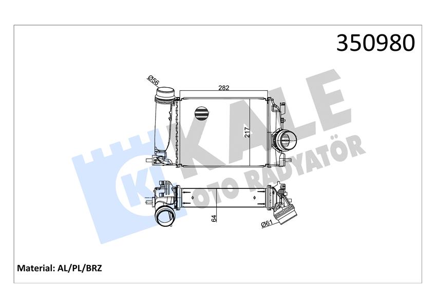 TURBO RADYATÖRÜ INTERCOOLER MGN IV-KADJAR-TALISMAN-SCENIC-QASHQAI 1.5DCİ- XTRAIL 1.6 64X217.9X282