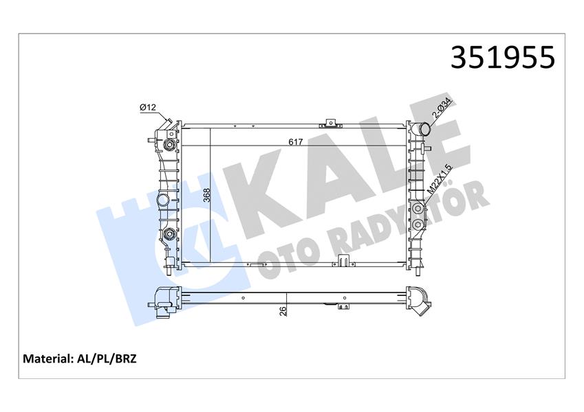 SU RADYATÖRÜ OPEL VECTRA A 1.6I 2.0I 16V 1.7D 90-95 CALIBRA A 2.0I 94-97 MT AC NAC BRAZING 617X368X26 90443463-90443466