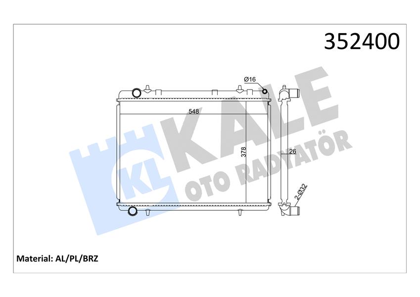 SU RADYATÖRÜ PEUGEOT 307-CITROEN C4 1.6HDI 2.0 16V 04 MT AC NAC BRAZING 378X548X26