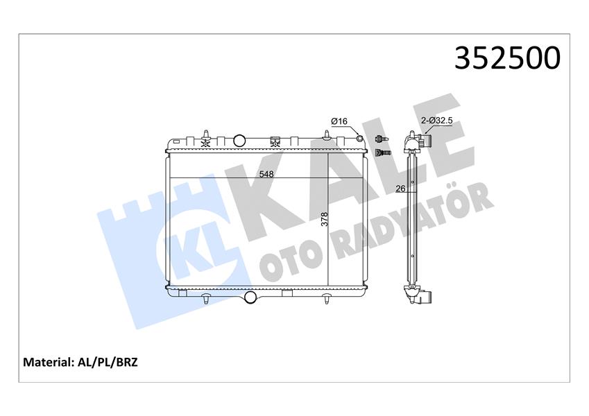 RADYATÖR C3 02 C2 03 207 07 1.4-1.6 16V-1.6HDI AC MEK AL/PL/BRZ 378X548X26